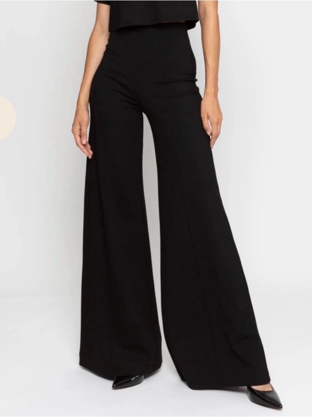 Ripley Rader Black Ponte Knit High Waist Wide Leg Pants Size 4 Large work